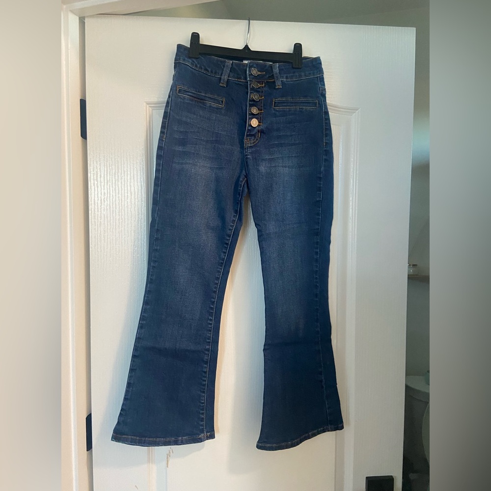 Navy blue cropped flare jeans - nature